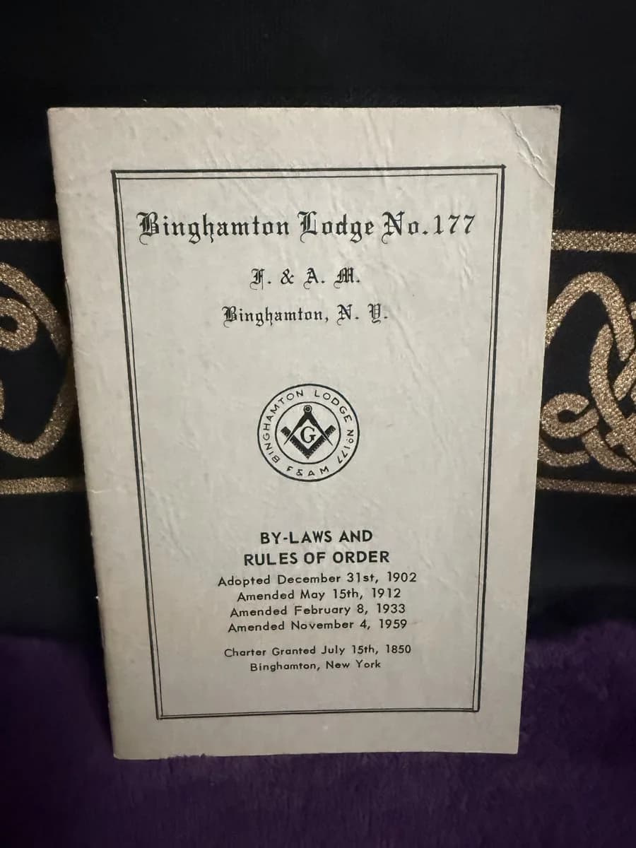 Binghamton Lodge No. 177 By-Laws — front cover (TOTM-BK-032)