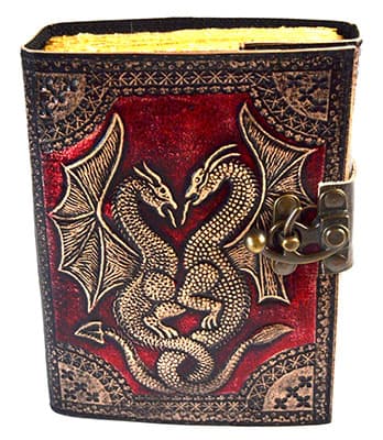 Red Double Dragon aged looking paper leather w/ latch 4 1/2" x 6 1/2" - Unlined