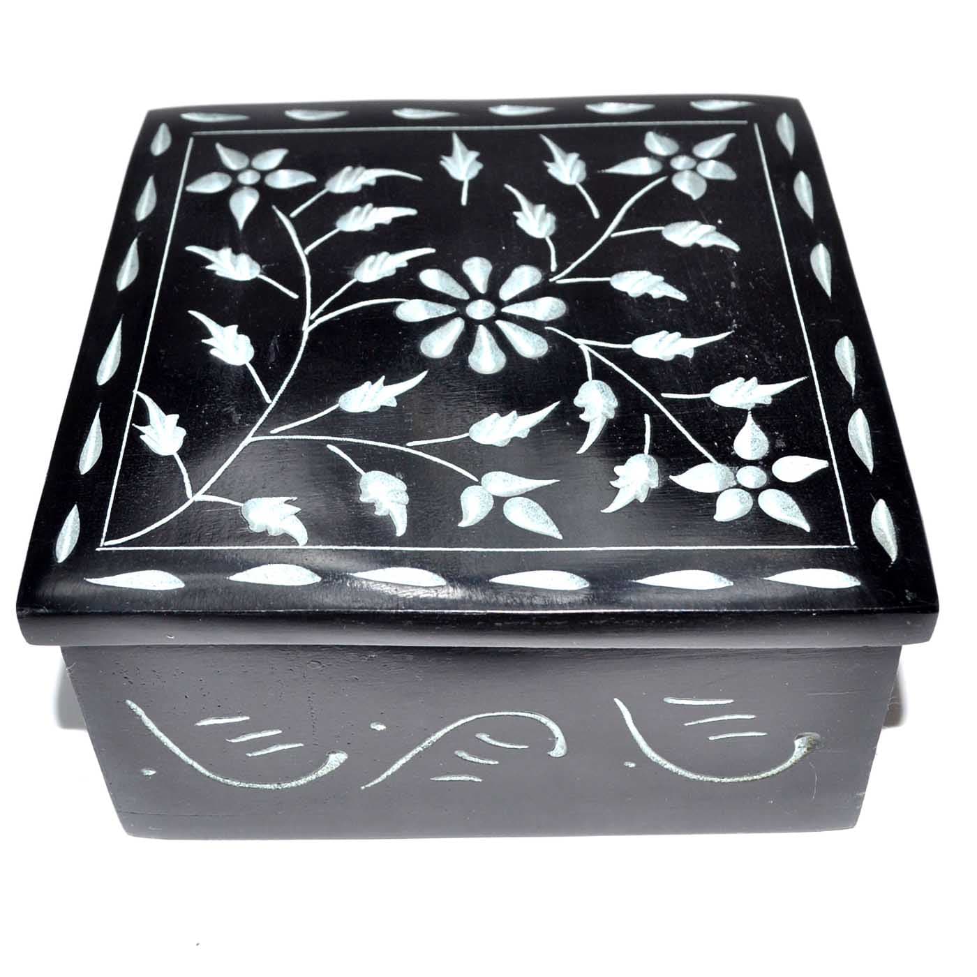 4 1/4" x 4 1/4" Floral soapstone box