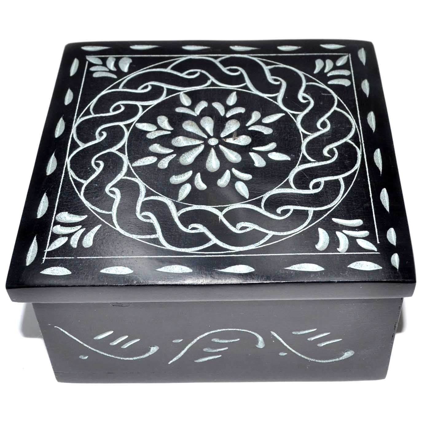 4 1/4" x 4 1/4" Floral Mandala soapstone box