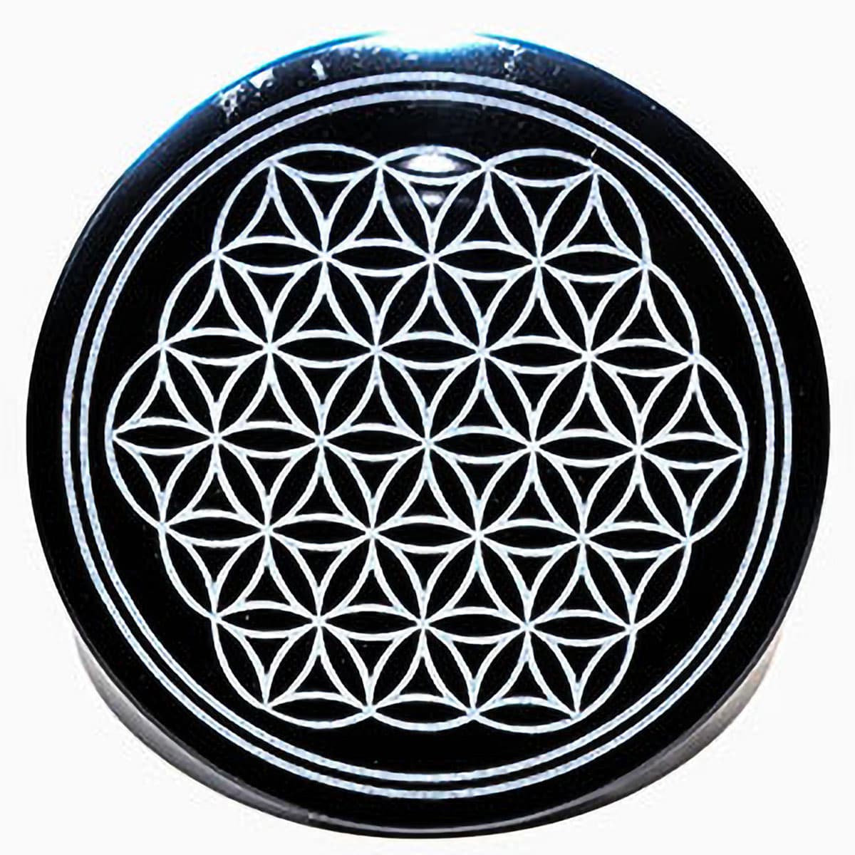 4" Obsidian, Black Flower of Life altar tile