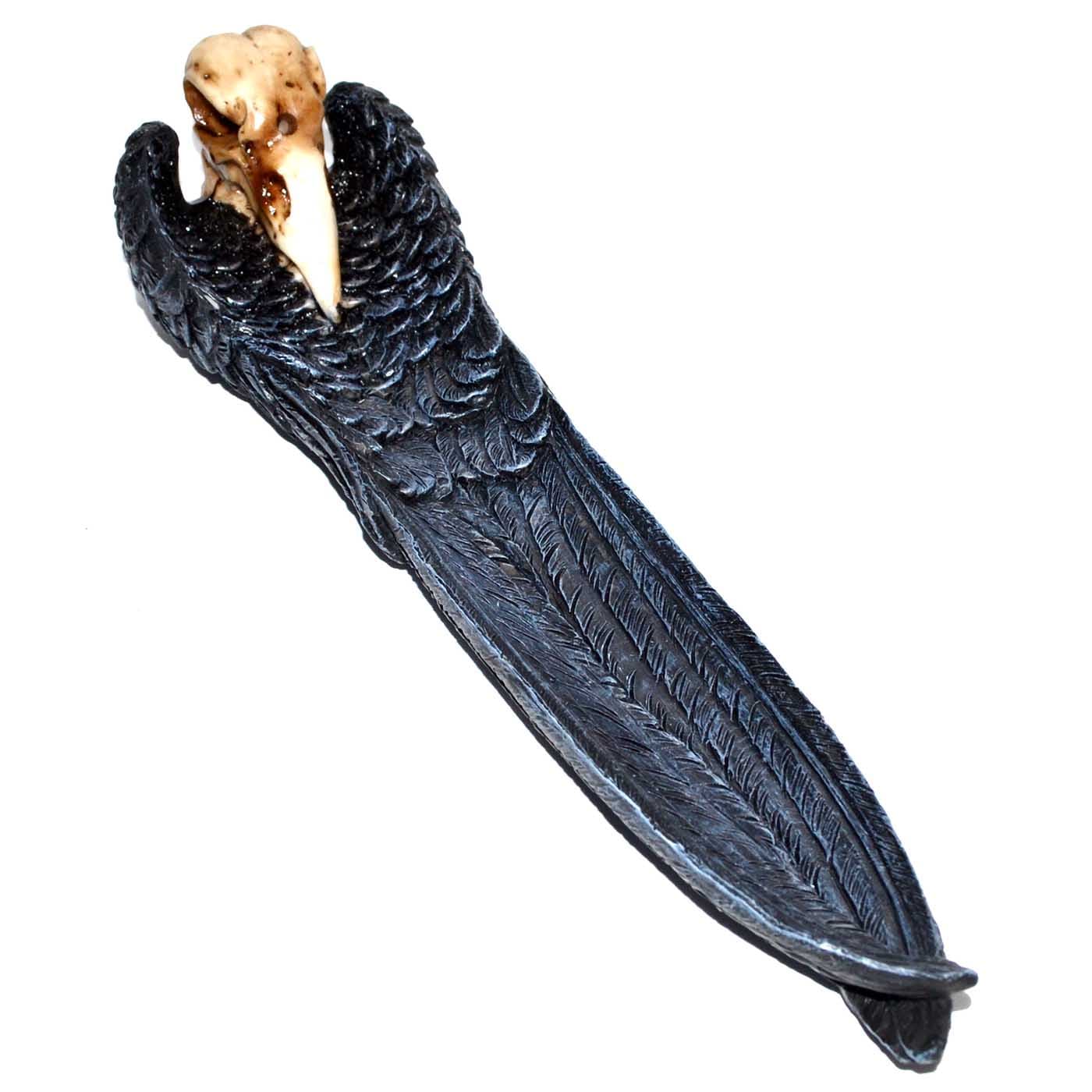10" Raven Skull incense holder