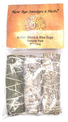 (set of 3) Cedar, White & Blue Sage smudge stick 4"